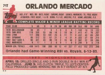 1983 Topps Traded #71T Orlando Mercado Back