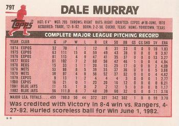 1983 Topps Traded #79T Dale Murray Back