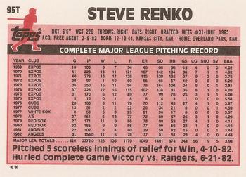 1983 Topps Traded #95T Steve Renko Back