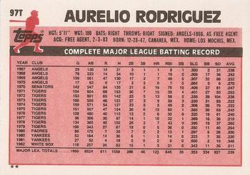 1983 Topps Traded #97T Aurelio Rodriguez Back