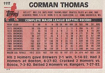 1983 Topps Traded #111T Gorman Thomas Back