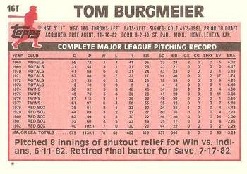1983 Topps Traded #16T Tom Burgmeier Back