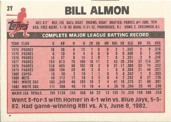 1983 Topps Traded #2T Bill Almon Back