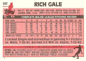 1983 Topps Traded #35T Rich Gale Back