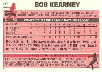 1983 Topps Traded #52T Bob Kearney Back