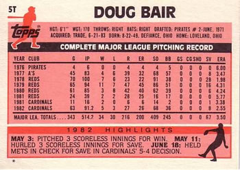 1983 Topps Traded #5T Doug Bair Back