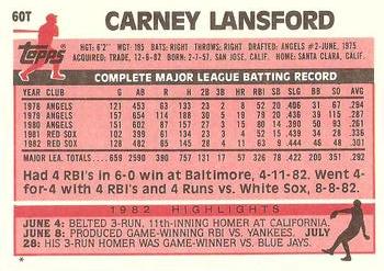 1983 Topps Traded #60T Carney Lansford Back