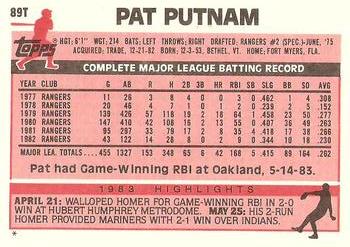 1983 Topps Traded #89T Pat Putnam Back