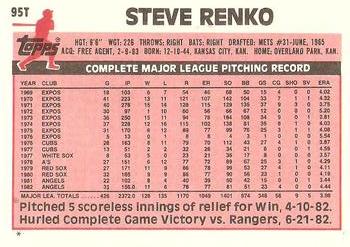 1983 Topps Traded #95T Steve Renko Back