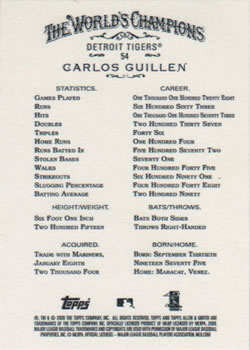 2009 Topps Allen & Ginter #54 Carlos Guillen Back