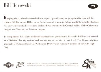 1996 Best Salem Avalanche #29 Bill Borowski Back