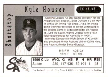 1997 Kroger Salem Avalanche #18 Kyle Houser Back