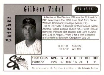 1997 Kroger Salem Avalanche #32 Gilbert Vidal Back