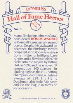 1983 Donruss Hall of Fame Heroes #5 Honus Wagner Back