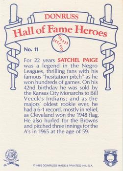 1983 Donruss Hall of Fame Heroes #11 Satchel Paige Back