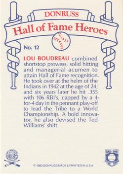 1983 Donruss Hall of Fame Heroes #12 Lou Boudreau Back