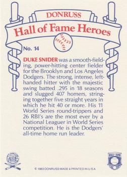 1983 Donruss Hall of Fame Heroes #14 Duke Snider Back
