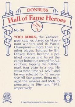 1983 Donruss Hall of Fame Heroes #24 Yogi Berra Back