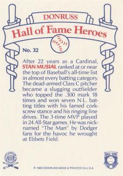 1983 Donruss Hall of Fame Heroes #32 Stan Musial Back