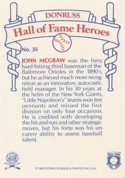 1983 Donruss Hall of Fame Heroes #35 John McGraw Back
