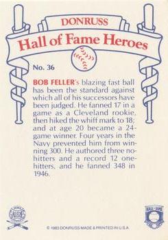1983 Donruss Hall of Fame Heroes #36 Bob Feller Back