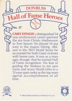 1983 Donruss Hall of Fame Heroes #37 Casey Stengel Back