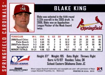 2010 Grandstand Springfield Cardinals #NNO Blake King Back