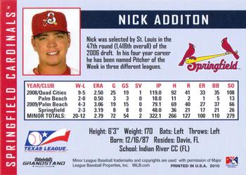 2010 Grandstand Springfield Cardinals #NNO Nick Additon Back