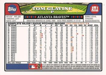 2008 Topps Atlanta Braves #ATL1 Tom Glavine Back