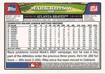 2008 Topps Atlanta Braves #ATL6 Mark Kotsay Back