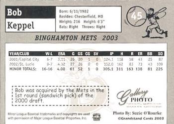 2003 Grandstand Binghamton Mets #15 Bob Keppel Back