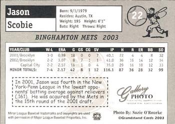 2003 Grandstand Binghamton Mets #25 Jason Scobie Back