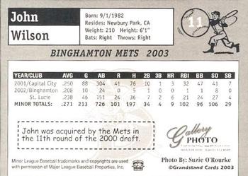2003 Grandstand Binghamton Mets #30 John Wilson Back