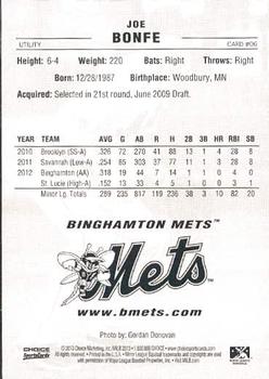 2013 Choice Binghamton Mets #06 Joe Bonfe Back