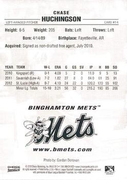 2013 Choice Binghamton Mets #14 Chase Huchingson Back