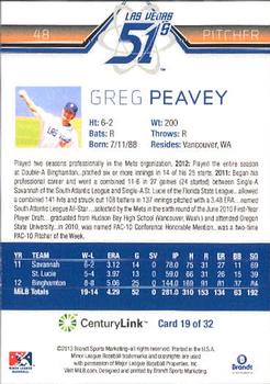 2013 Brandt Las Vegas 51s #19 Greg Peavey Back