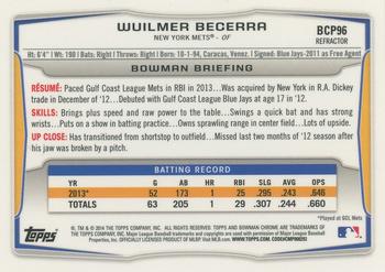 2014 Bowman - Chrome Prospects Blue Wave Refractors #BCP96 Wuilmer Becerra Back