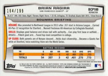 2014 Bowman - Chrome Prospects Purple Refractors #BCP100 Brian Ragira Back