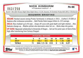 2014 Bowman - Prospect Autographs Orange #PA-NK Nick Kingham Back