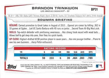 2014 Bowman - Prospects Purple #BP31 Brandon Trinkwon Back