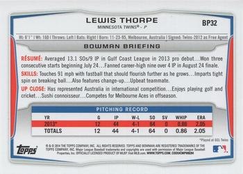 2014 Bowman - Prospects Purple #BP32 Lewis Thorpe Back