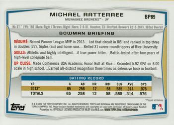 2014 Bowman - Prospects Purple #BP89 Michael Ratterree Back