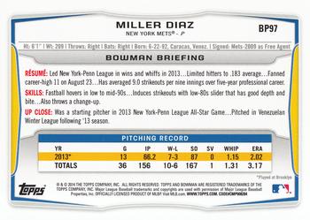 2014 Bowman - Prospects Purple #BP97 Miller Diaz Back