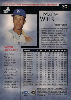 1999 Sports Illustrated Greats of the Game #30 Maury Wills Back