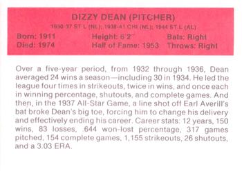 1987 Hygrade All-Time Greats #NNO Dizzy Dean Back