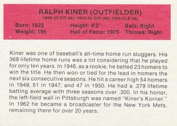 1987 Hygrade All-Time Greats #NNO Ralph Kiner Back