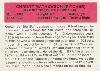 1987 Hygrade All-Time Greats #NNO Christy Mathewson Back