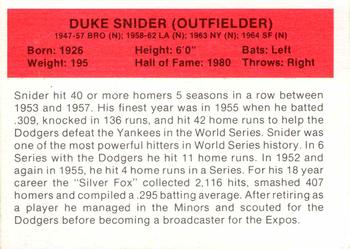 1987 Hygrade All-Time Greats #NNO Duke Snider Back