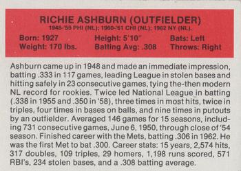 1987 Hygrade All-Time Greats #NNO Richie Ashburn Back