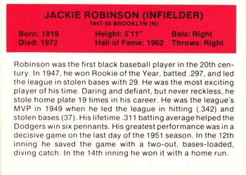 1987 Hygrade All-Time Greats #NNO Jackie Robinson Back